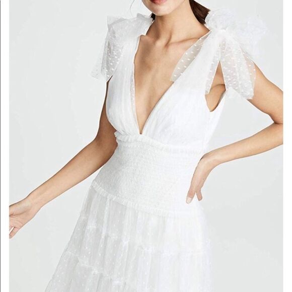 Cinq a Sept Valeria Midi White Dress Ruffle Size 4 - Picture 8 of 13